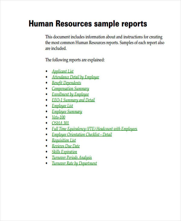 19+ FREE Sample HR Report Templates PDF, Word