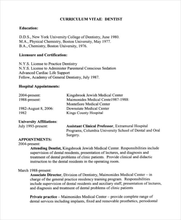 Dentist Curriculum Vitae Templates - 10+ Free Word, PDF Format Download