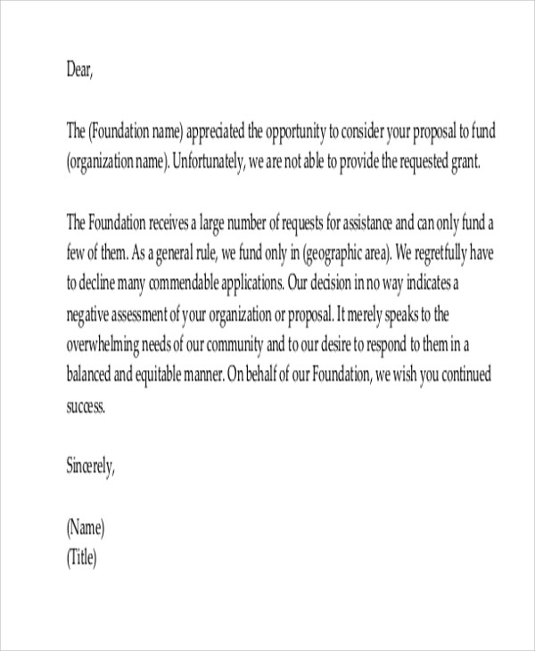 sample donation rejection letter