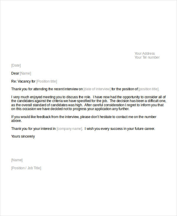 7+ Interview Rejection Letters - Free Sample, Example Format Download