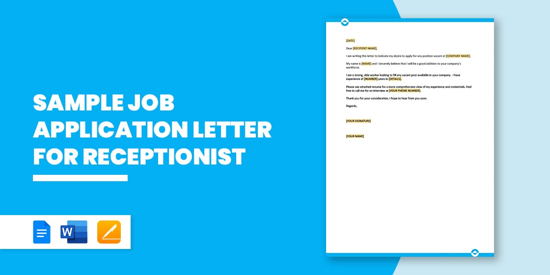 write an application letter for the post of a receptionist