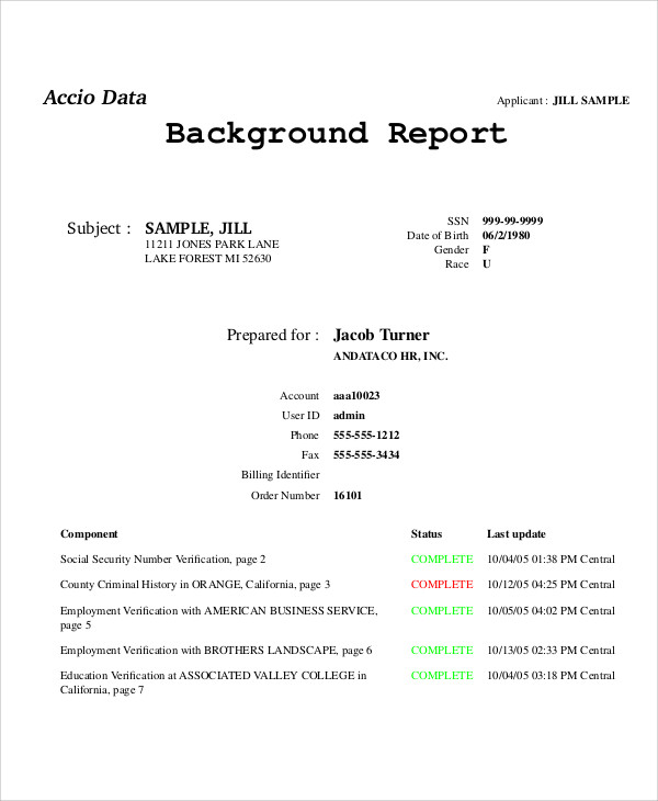 sample report