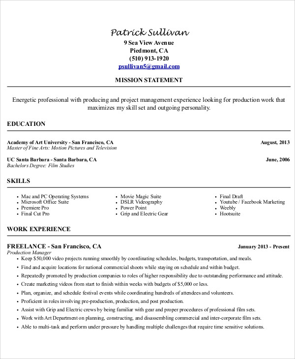 freelance job description resume