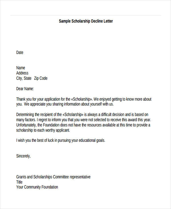 scholarship applicant rejection