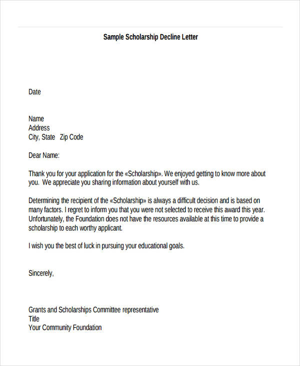 Rental Application Rejection Letter