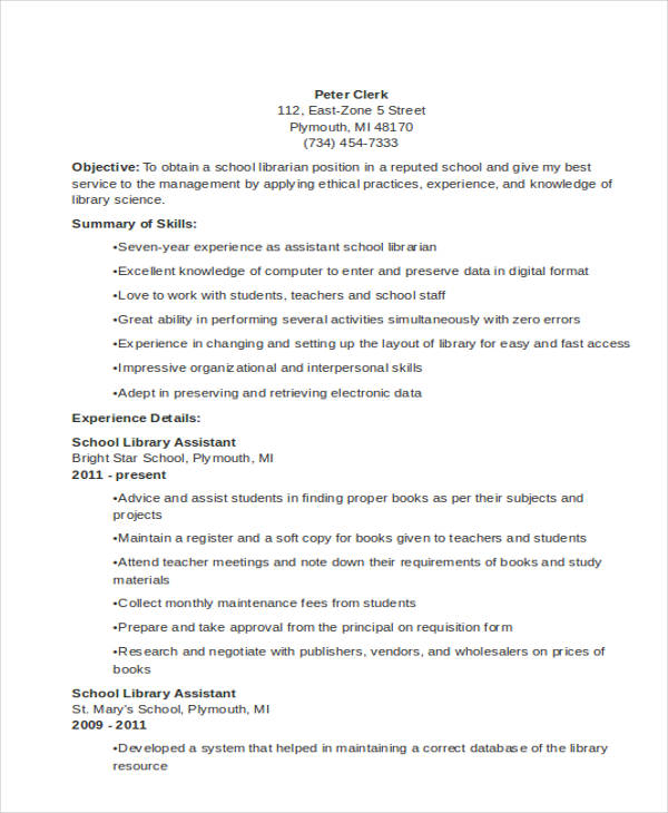 9+ Librarian Resume Templates - Free Sample, Example Format Download