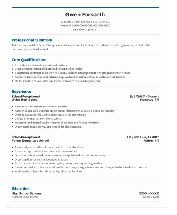 17+ Receptionist Curriculum Vitae Templates - PDF, DOC