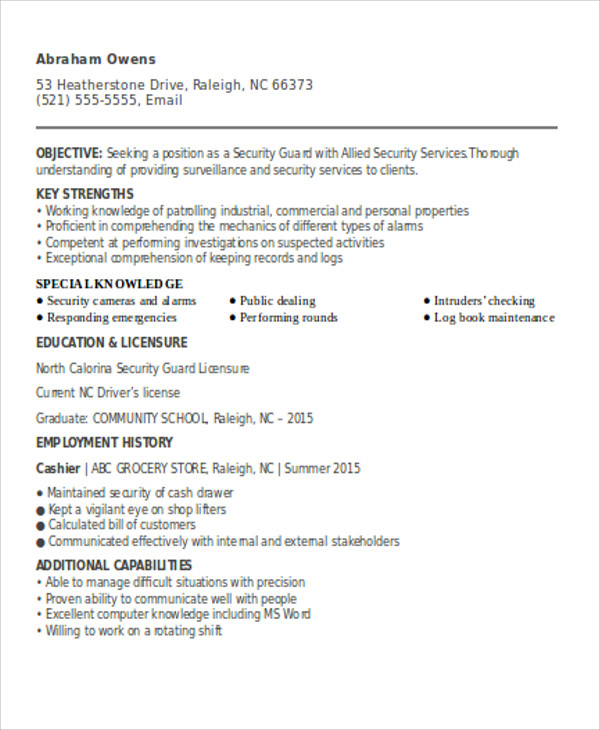 Security Guard Resumes 16 Word PDF Format Download   Security Guard Resume For Fresher 