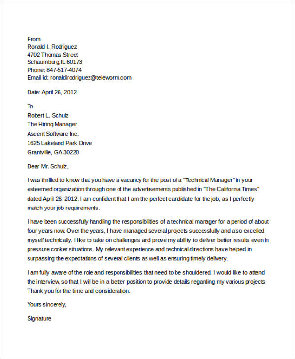 Cover Letter It Manager Information Technology It Cover Letter Example 