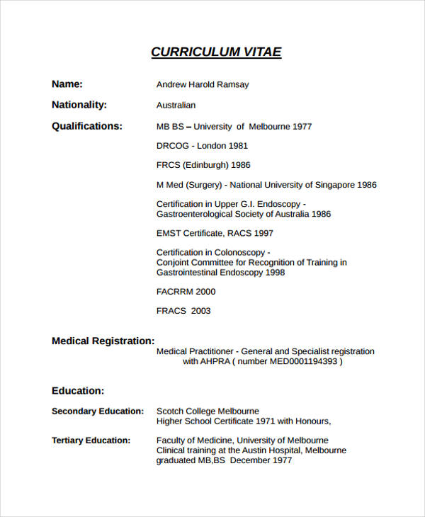 9+ Doctor Curriculum Vitae Templates - PDF, DOC