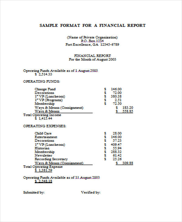 simple financial report