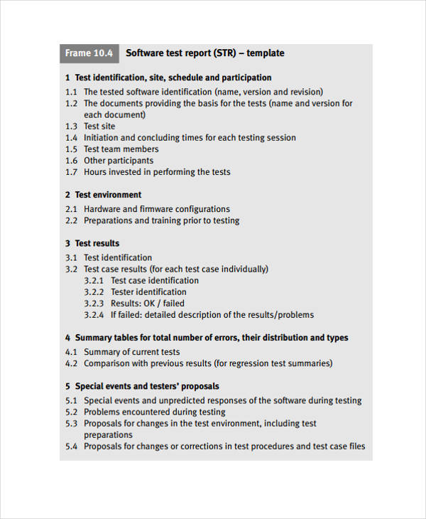software test report template