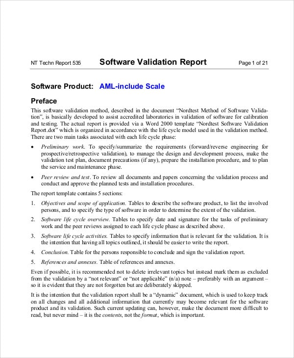 Software Validation Template