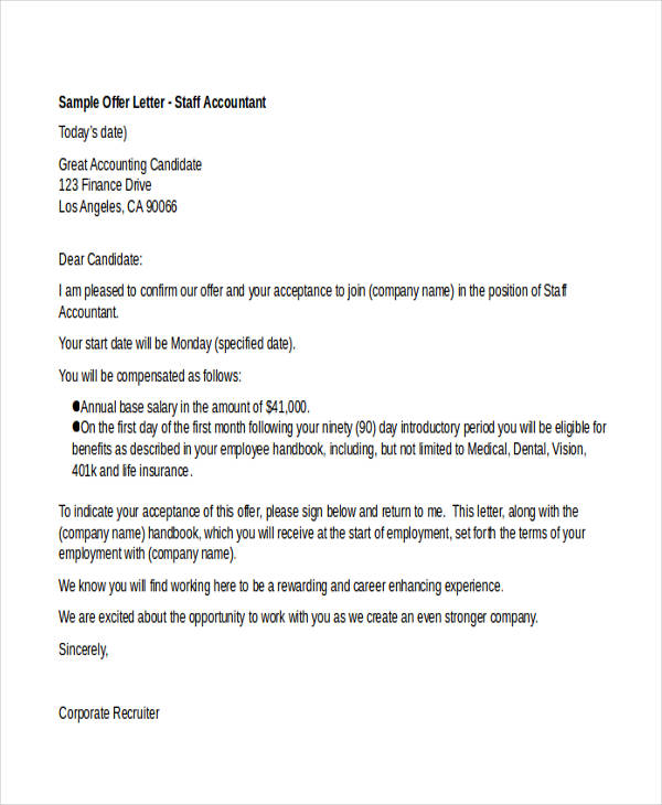 29+ Job Offer Letter Example