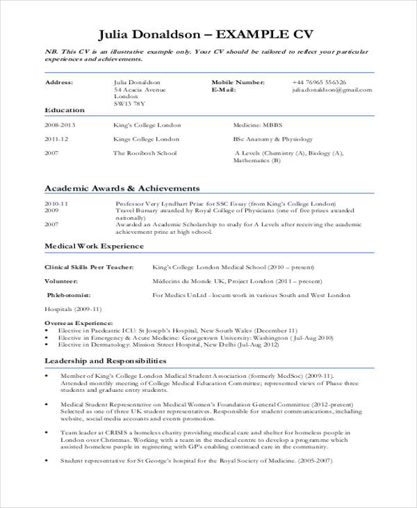 10+ Sample Medical Curriculum Vitae Templates - PDF, DOC