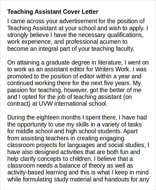 teacher assistant resume cover letter