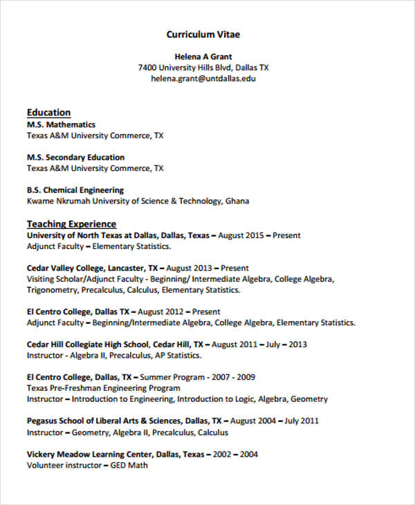 14+ Sample Teaching Curriculum Vitae Templates - PDF, DOC