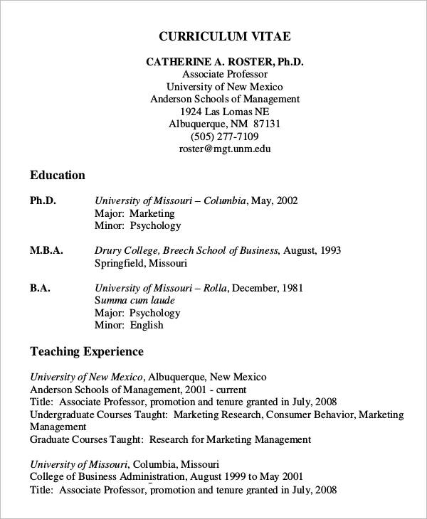 10+ Teaching Curriculum Vitae Templates - PDF, DOC