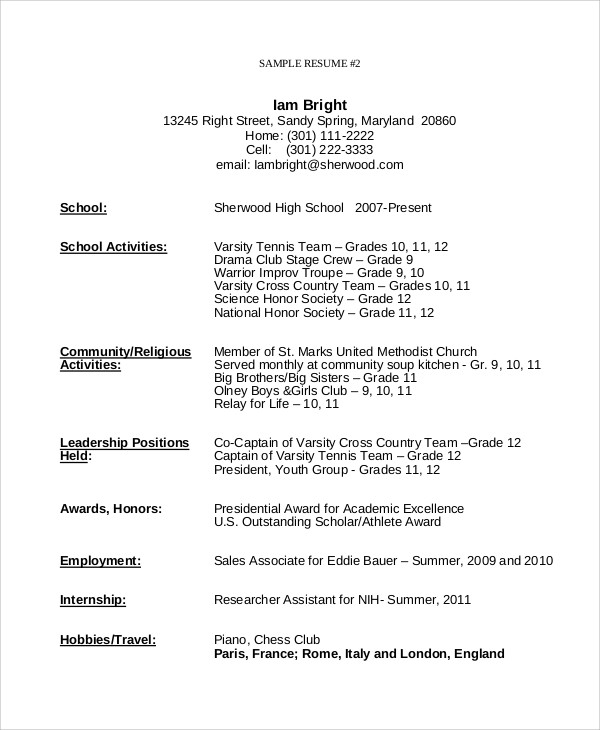 15+ Teenage Resume Templates  PDF, DOC  Free  Premium Templates