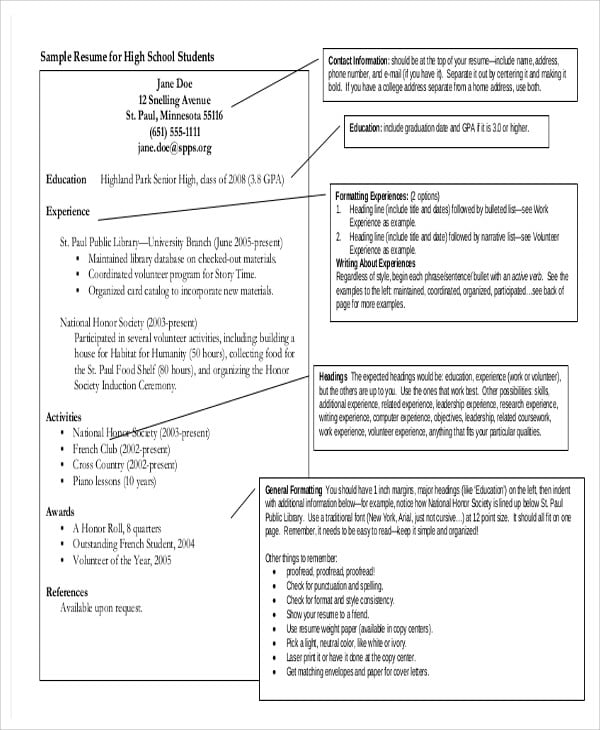 teenage resume format
