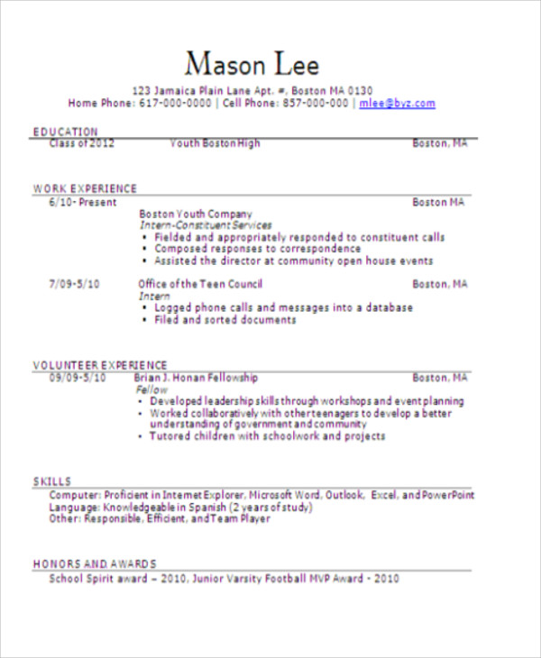 17+ Teenage Resume Templates - PDF, DOC | Free & Premium Templates