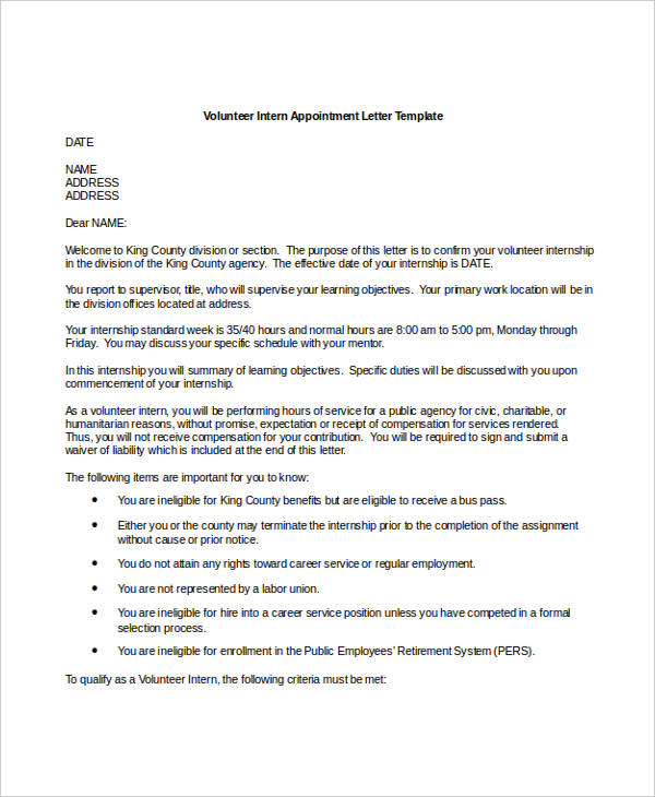 10+ Internship Appointment Letter Templates - Free Sample, Example ...