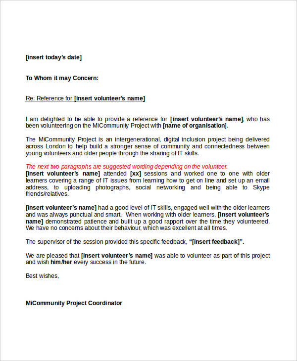 Msw Reference Letter