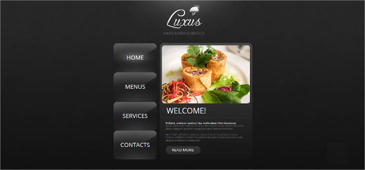 website template for catering with vertical menu