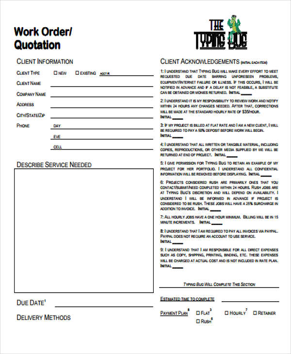 work order quotation