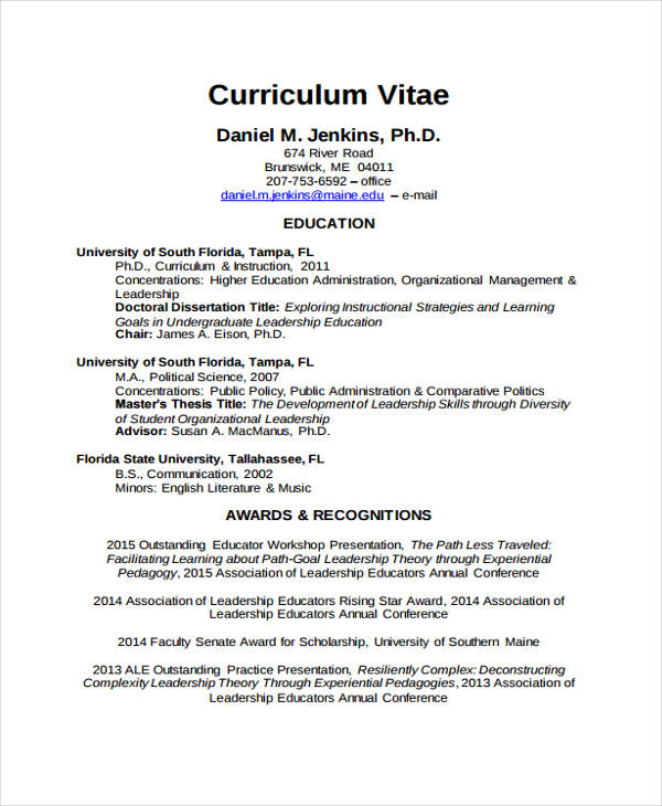 11  academic curriculum vitae templates