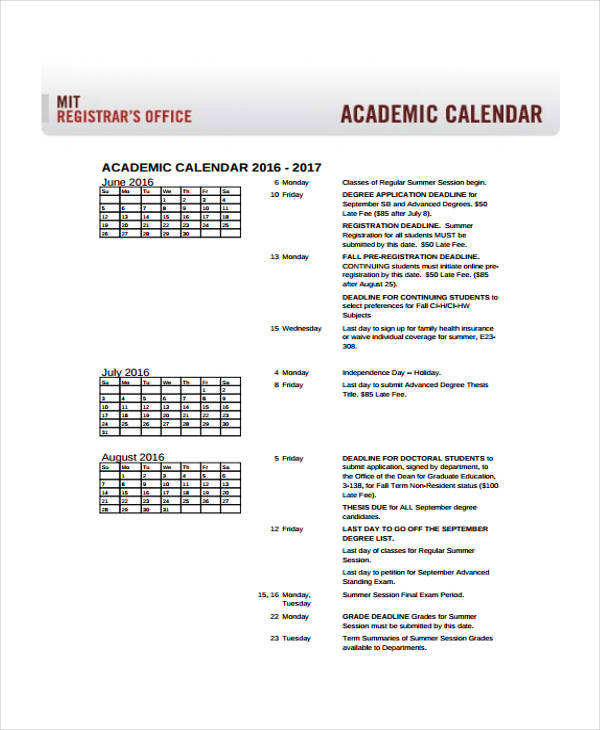 17 Academic Calendar Templates Free Sample Example Format Download