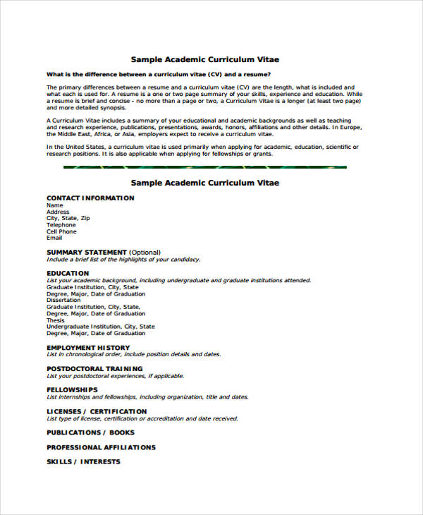 19+ Academic Curriculum Vitae Templates - PDF, DOC