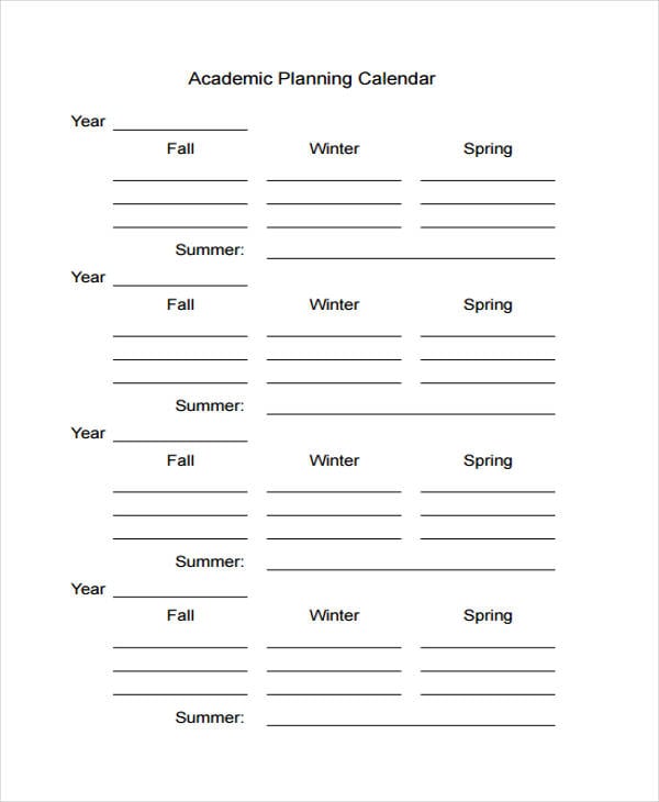 academic planning calendar