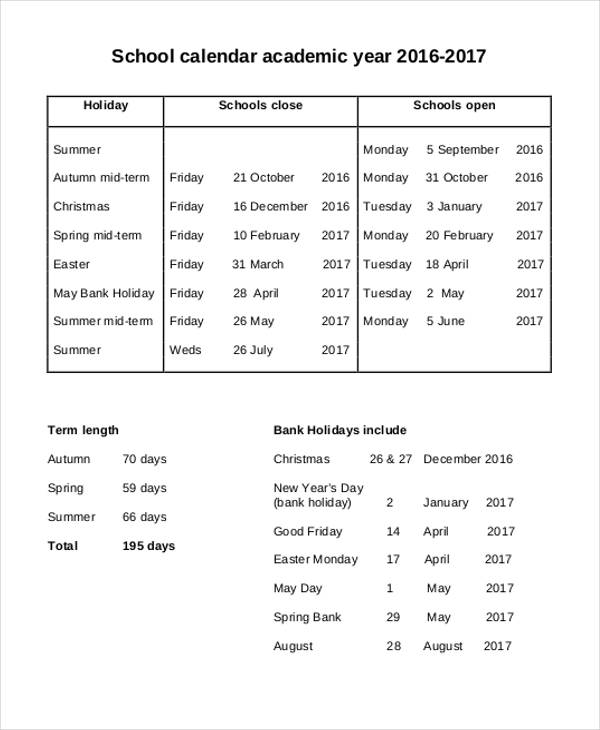 23+ School Calendar Templates Word, PDF, Google Docs