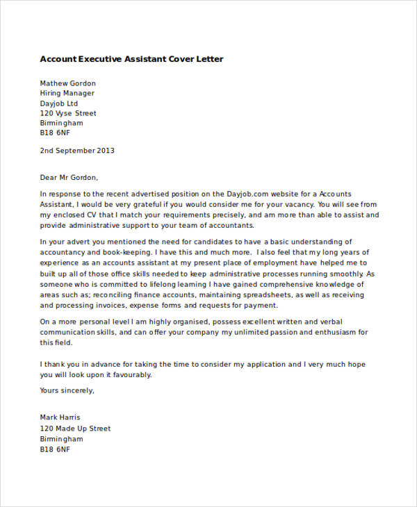 application letter for executive assistant position