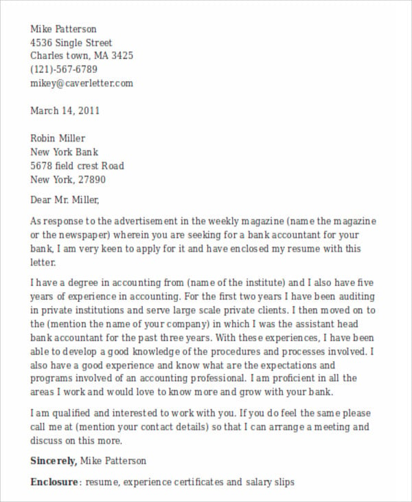 best cover letter for bank