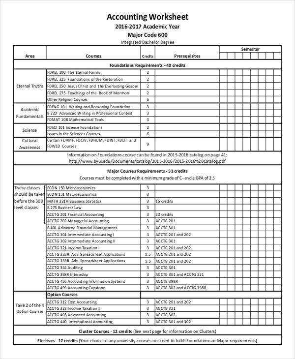 Sample Of Worksheet In Accounting