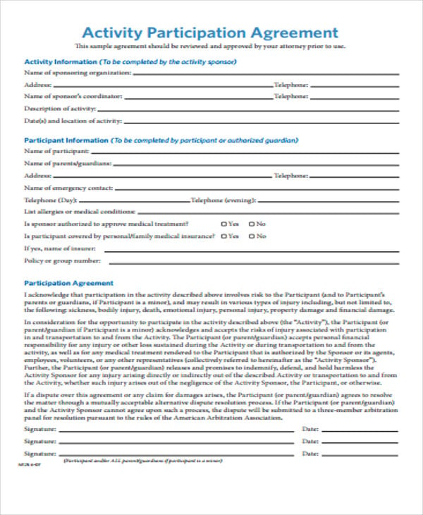 Participation Agreement Template 9  Free Word PDF Format Download