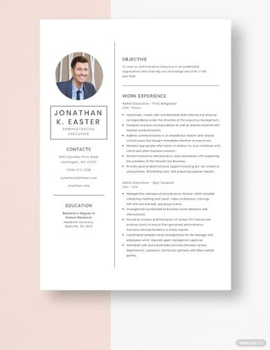 admin executive resume template