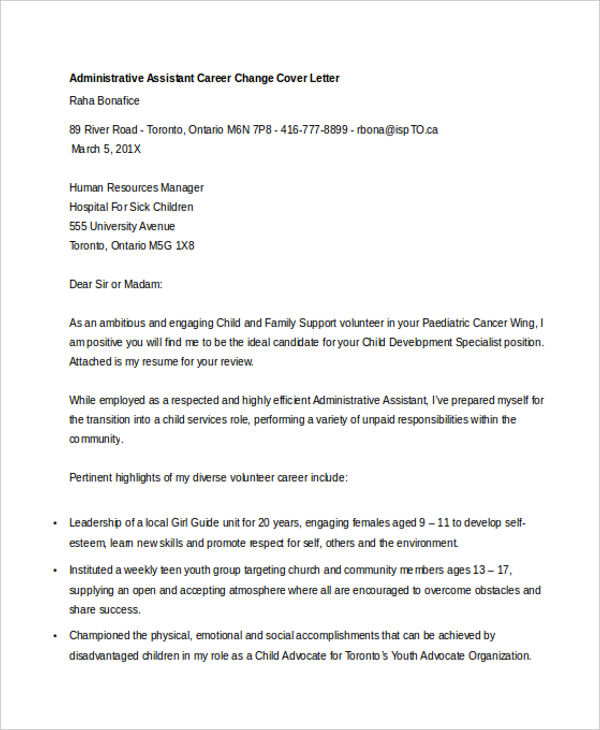 Career Change Cover Letters - 7+ Free Word, PDF Format ...