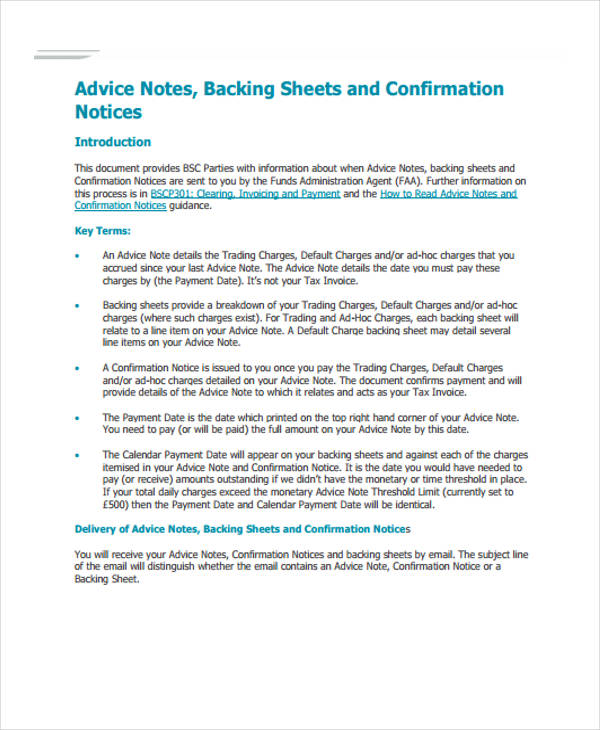advice note example