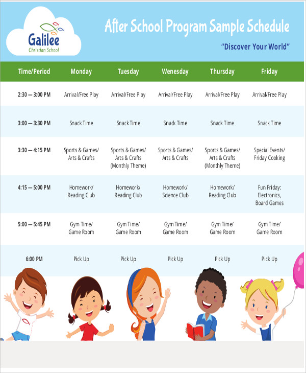 Printable After School Weekly Schedule Template Color Task