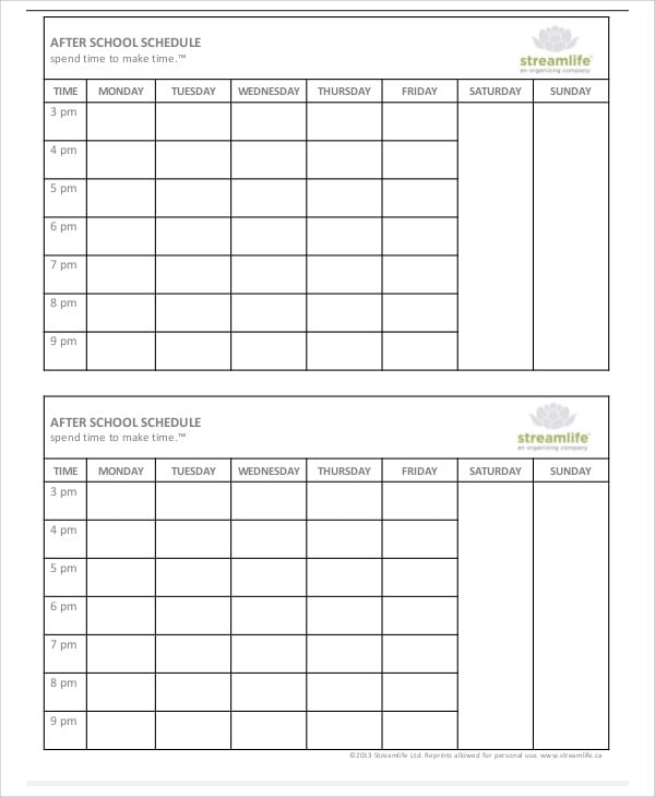 After School Schedule Templates 12  Free Samples Examples Format Download