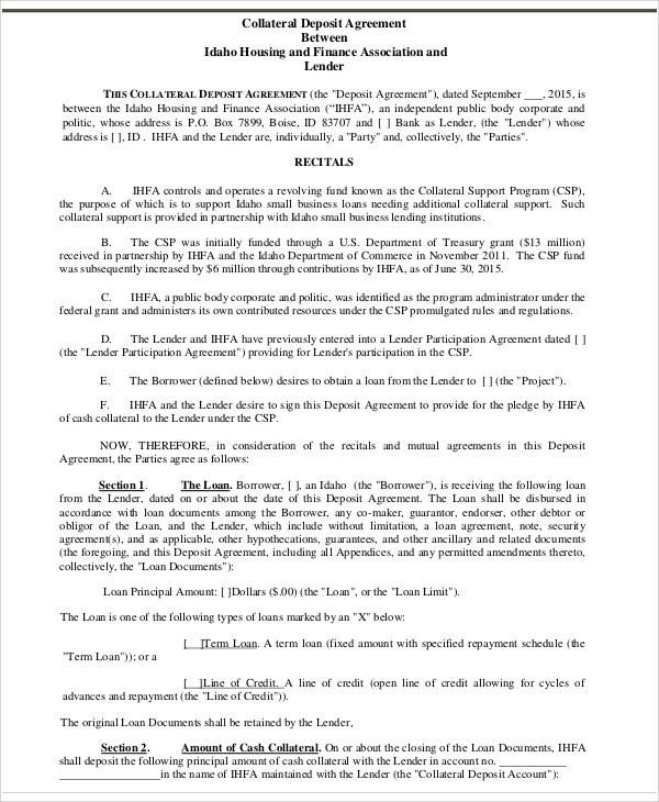 9+ Collateral Agreement Templates - Word, PDF