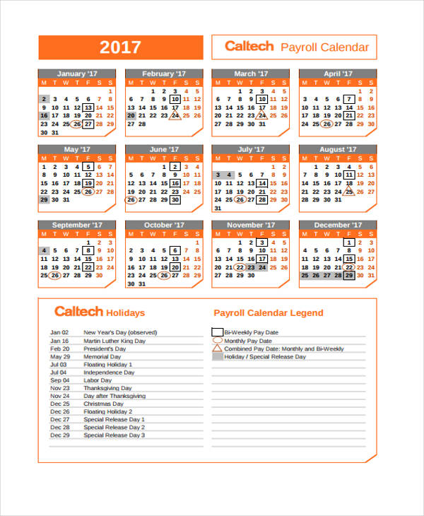 7+ Payroll Calendar Templates - Sample, Example | Free & Premium Templates