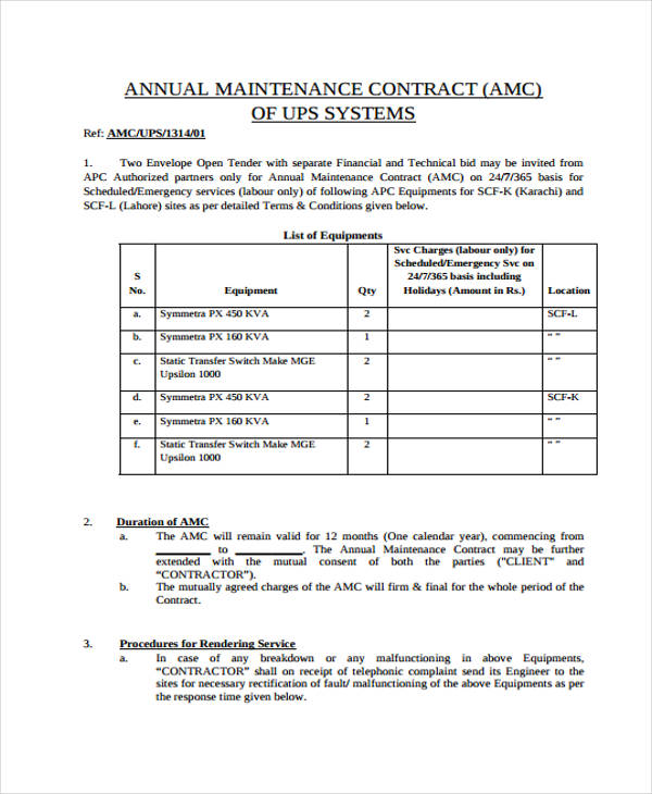 annual maintenance contract
