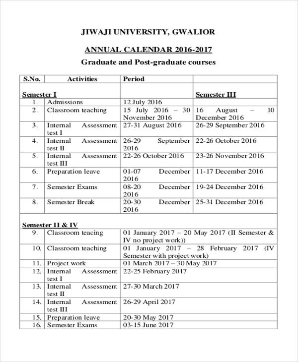 annual work calendar