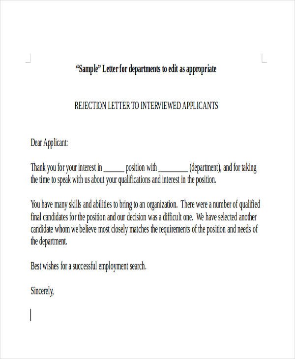 Interview Rejection Letters 7 Free Word Pdf Format Download 6115