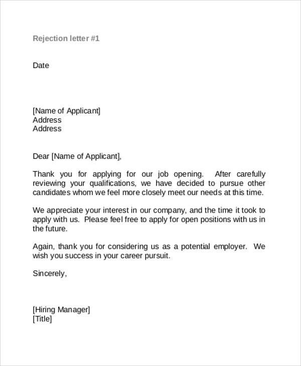 9+ Rejection Thank You Letter Free Sample, Example format Download