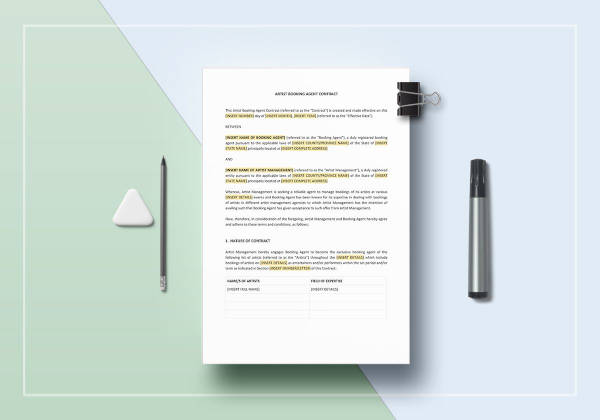 artist booking agent contract template